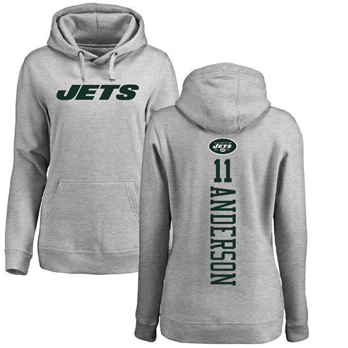 New York Jets Ash Women Robby Anderson Backer NFL Football #11 Pullover Hoodie Sweatshirts